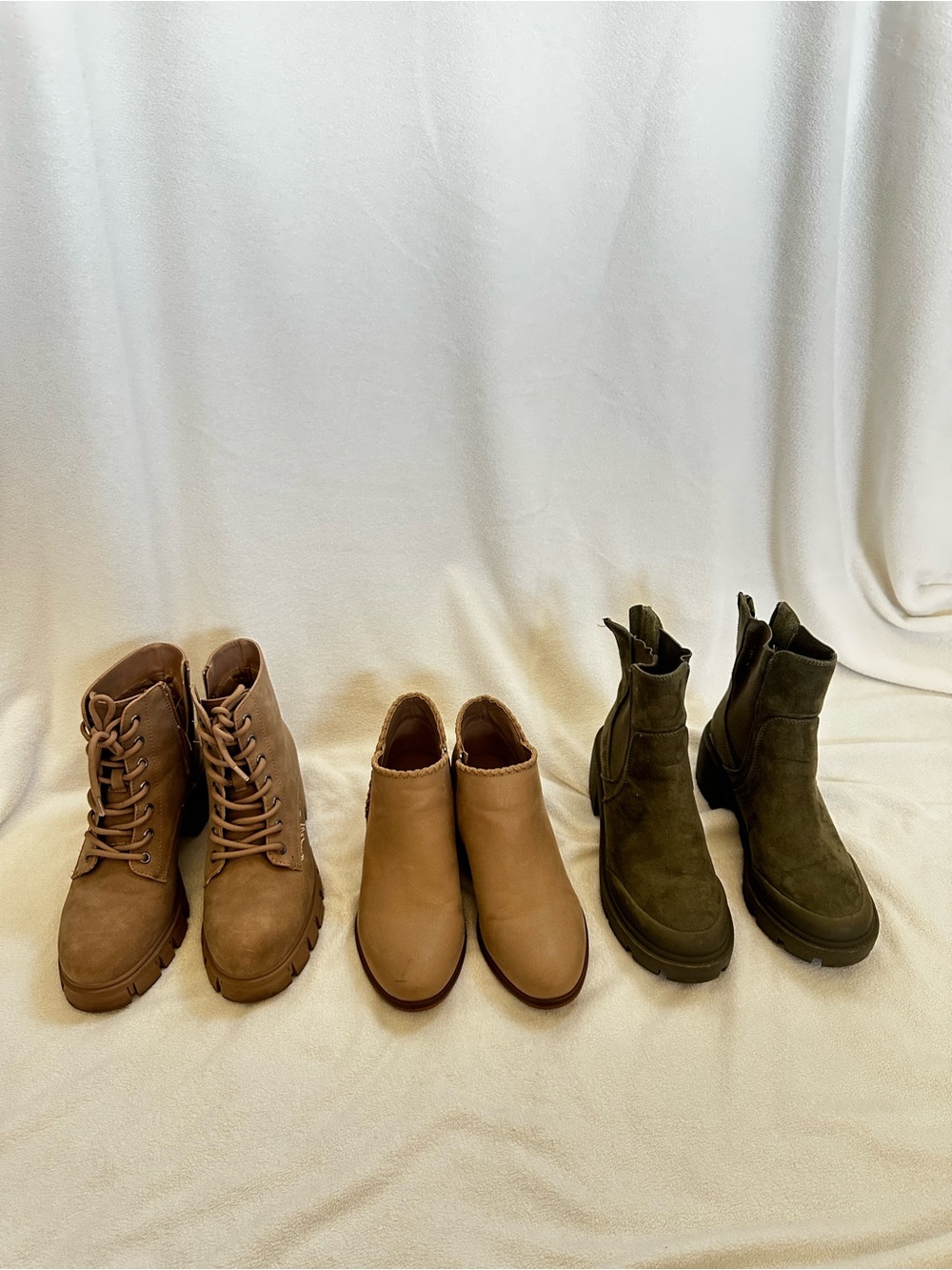 Three Pairs of Women's Ankle Boots - Tan and Olive